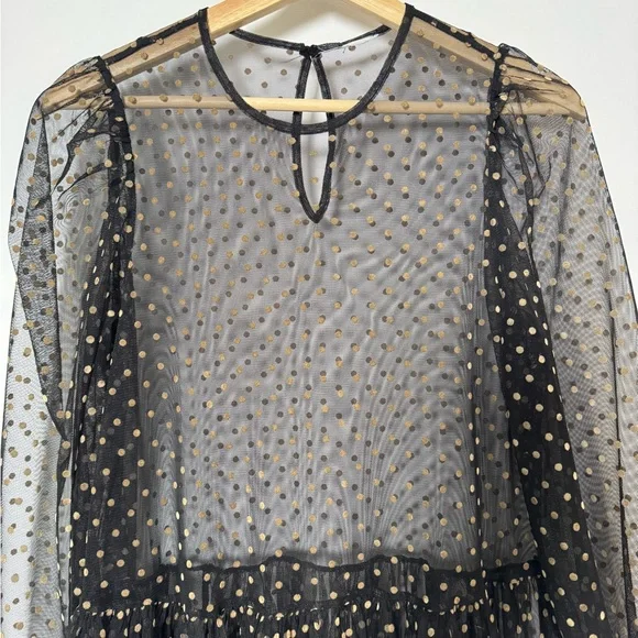 Sheer Black and Tan Polka Dot Maxi Dress - Size M - Picture 8 of 13